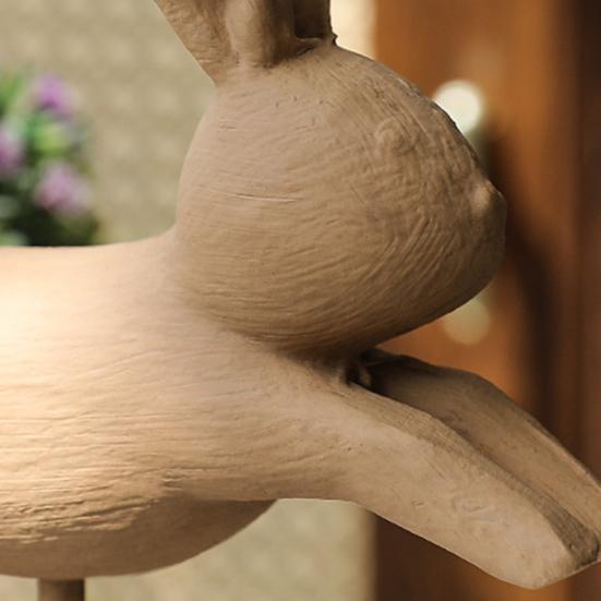 Wooden Bunny Figurine, Nordic Style Floating Running Rabbit Statue with Base for Desk, Bookshelf, TV Cabinet Home Decor