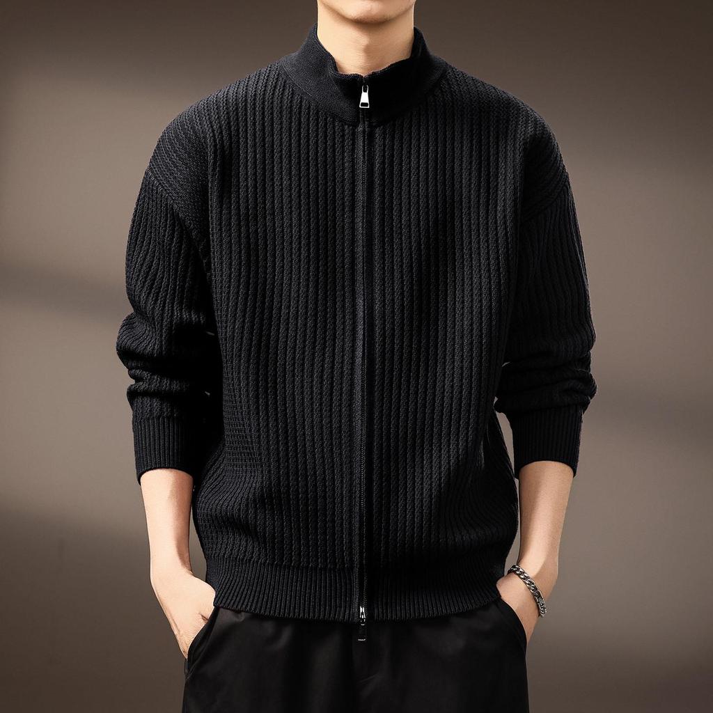 Men's High-End Stand Collar Cardigan Knit Jacket - Autumn/Winter Trendy Loose Sweater