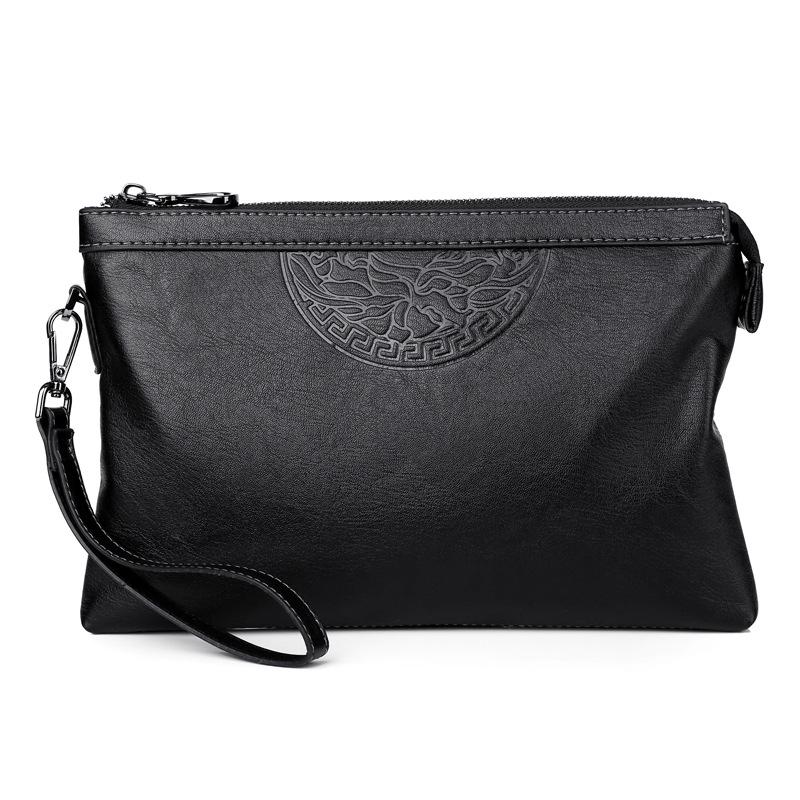 Men's Cross-Border Fashion Zipper Clutch: Large Capacity, Textured Handbag for Business & Portability.