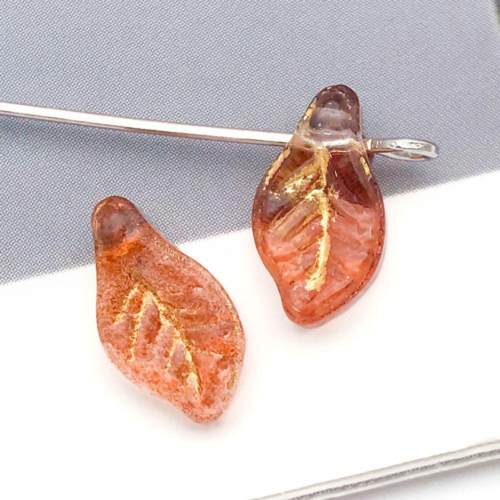 Set of 20 Colorful Transparent Glass Leaf Charms with Gold Edging for DIY Bracelets, Necklaces, and Accessories