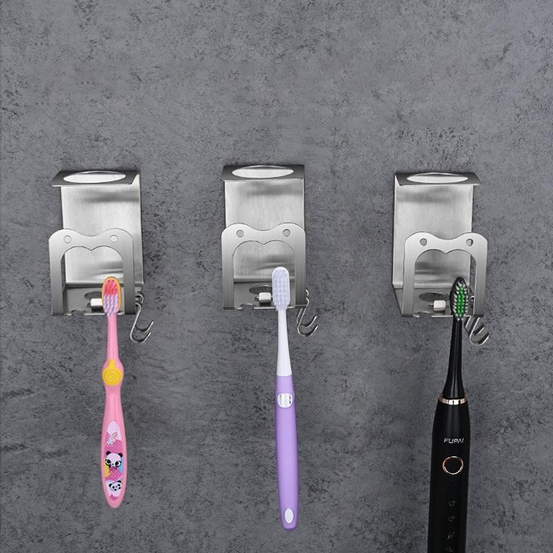 304 Stainless Steel Tooth Cup Wall Holder Punching-Free Wall Toothbrush Holder Nail-Free Mouthwash Cup Creative Set