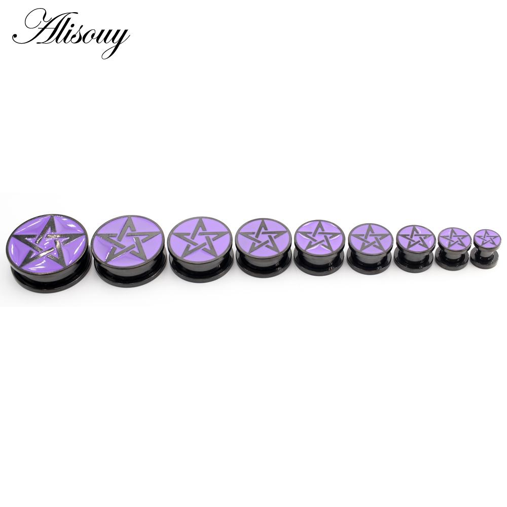 Alisouy 2PCS Stainless Steel Purple Star Screw Round Ear Gauges Tunnel Plug Expander Stretcher Earrings Piercing Body Jewelry