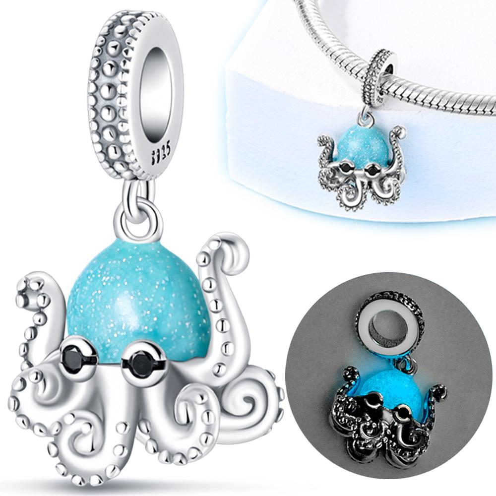 Charms Blue Cute Ocean Creature Healing Shell Octopus Style Beads Fit 925 Charms Bracelet Beads Jewelry Gifts for Women