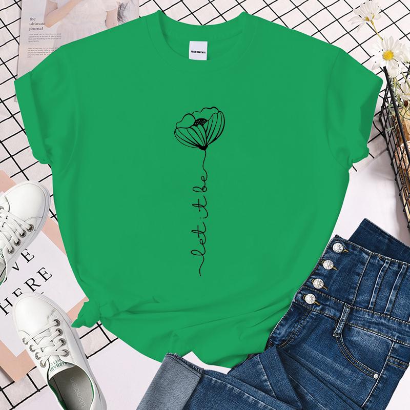 

(Премиум-футболка)Горячие продажи Футболки с цветами Let It Be Женские Летние Прохладные С короткими рукавами Индивидуальность Футболка Харадзюку 4XL