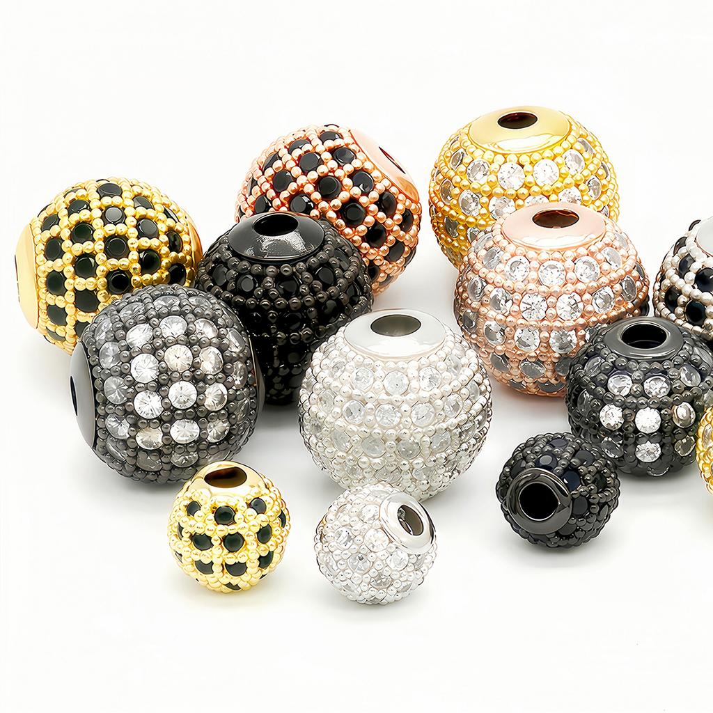 5 Stück Messingperlen Schmuckherstellung Strassbesetzt Zirkon Abstandshalterperlen 6-10mm für Charms Halskette Armband DIY