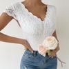 2025 Summer European & American Solid Lace-Trim Deep V Backless Bodysuit