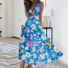 Women's Summer Fashion Retro Print V-Neck Sleeveless Long Dress