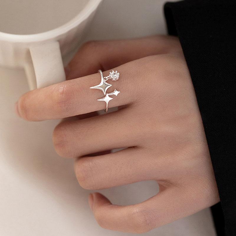 Ladies Adjustable Zircon Star Open Rings Jewelry