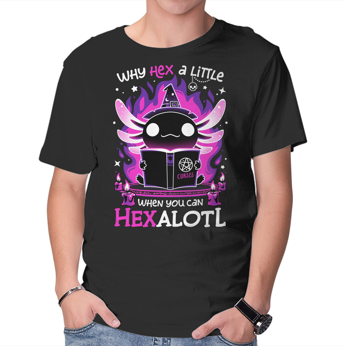 Unisex Crew Neck T-Shirt Axolotl Witching Hour Graphic Short Sleeve Casual Tee M