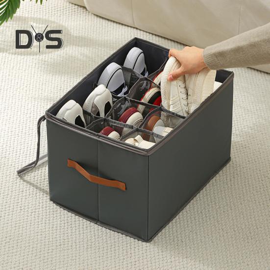 Cutie Depozitare Pantofi cu Capac Transparent Închidere cu Fermoar Capacitate Mare Compartimente Multiple Organizator Depozitare Pantofi Dulap