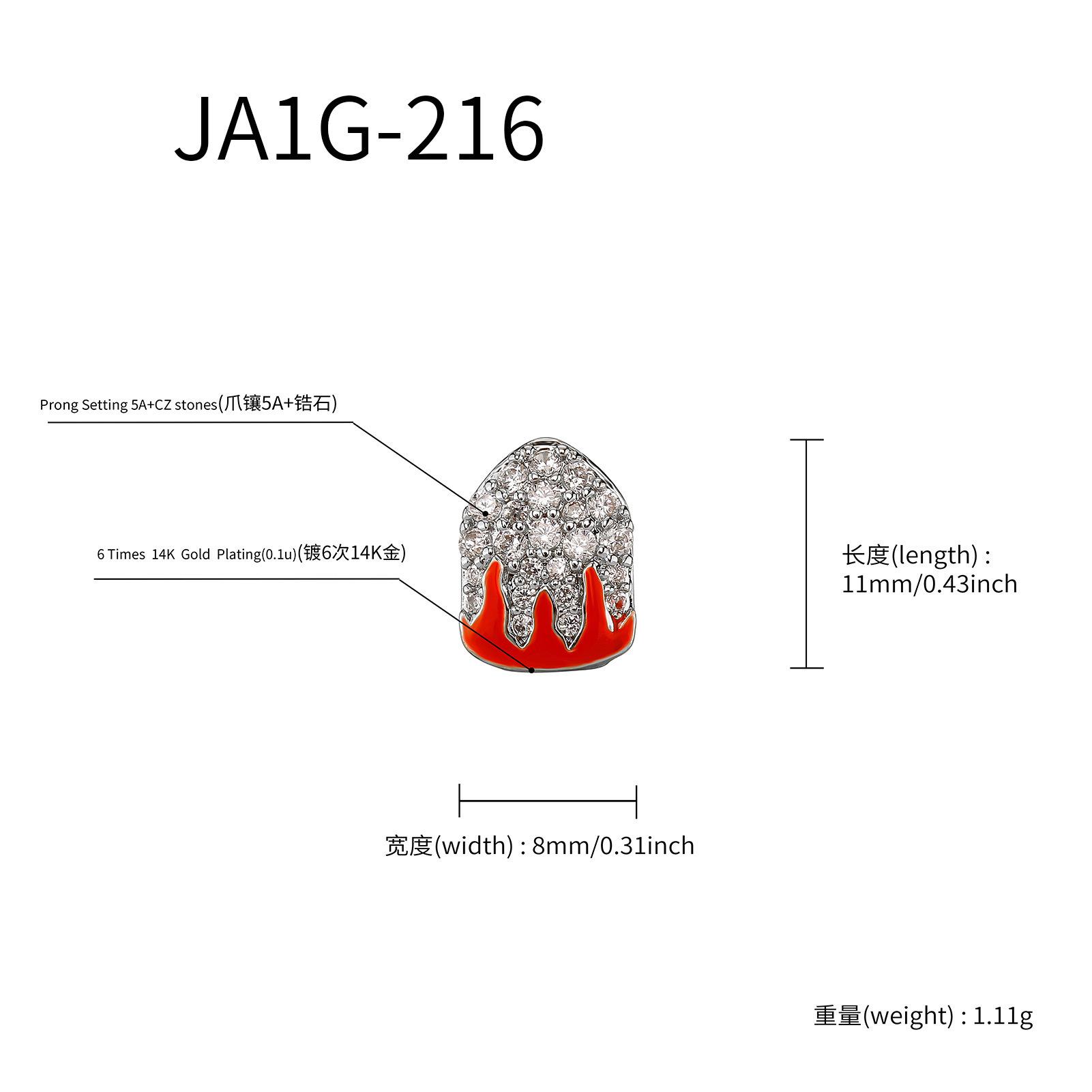 

New Single and Double Flame Pattern Full Zircon Gold Teeth Halloween Hot Cosplay Versatile Dental Jewelry Braces Wholesale silver single piece