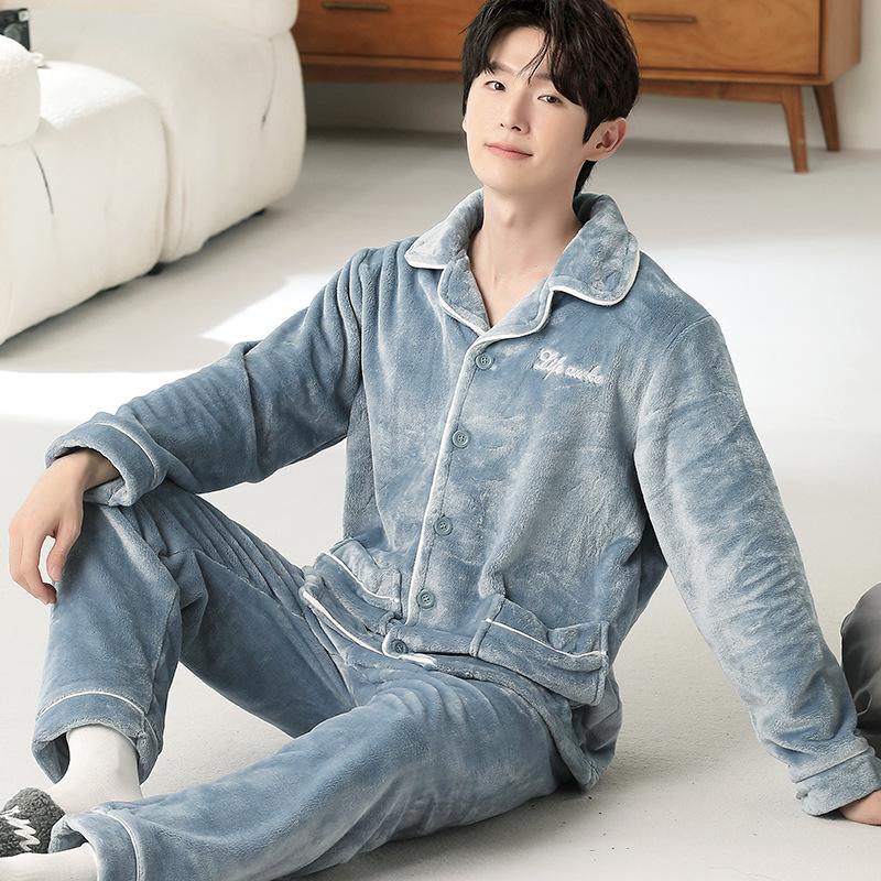 Winter New Men's Outerwear Pajamas, Coral Fleece Pajamas, Men's Thick Flannel Home Clothes