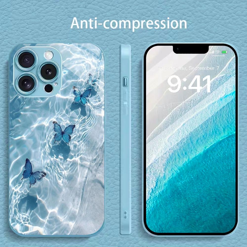Ocean Butterfly Man Madam Protect PhoneCase Glass PhoneCase for iPhone 17 16 15 14 13 12 11pm Pro Plus Dropresistant cellphone