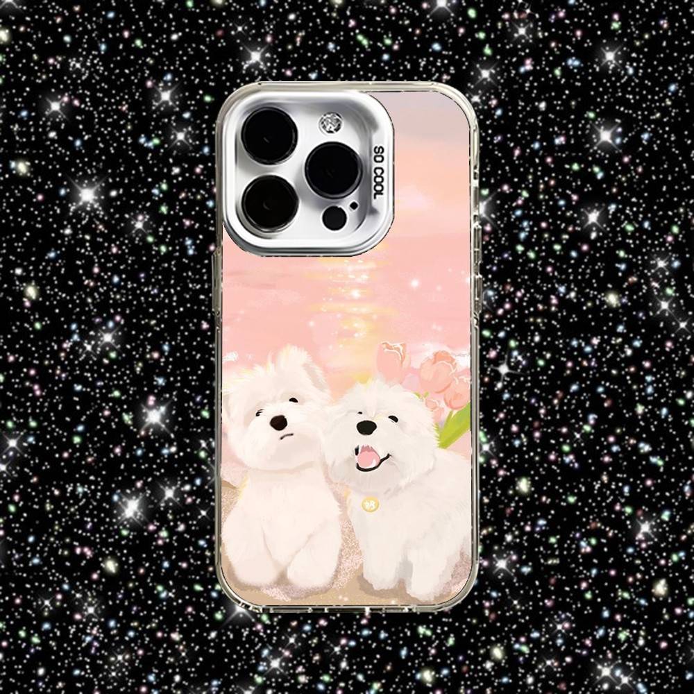 Happy Dog Cute Phone Case For iPhone 16,15,14,13,12,11,Pro,XS,Max,Plus,Mini,SE White Candy Matte Shockproof Cover