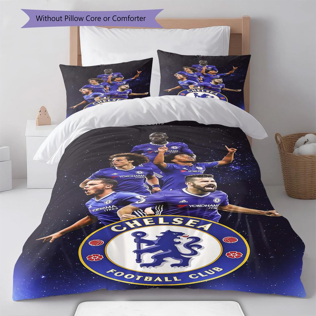 Chelsea FC Muster Bettwäsche Steppdecke Set Bettbezug Kissenbezug Heimdekoration Geburtstagsgeschenk (1 Bettbezug + 2 Kissenbezüge, ohne Füllung)