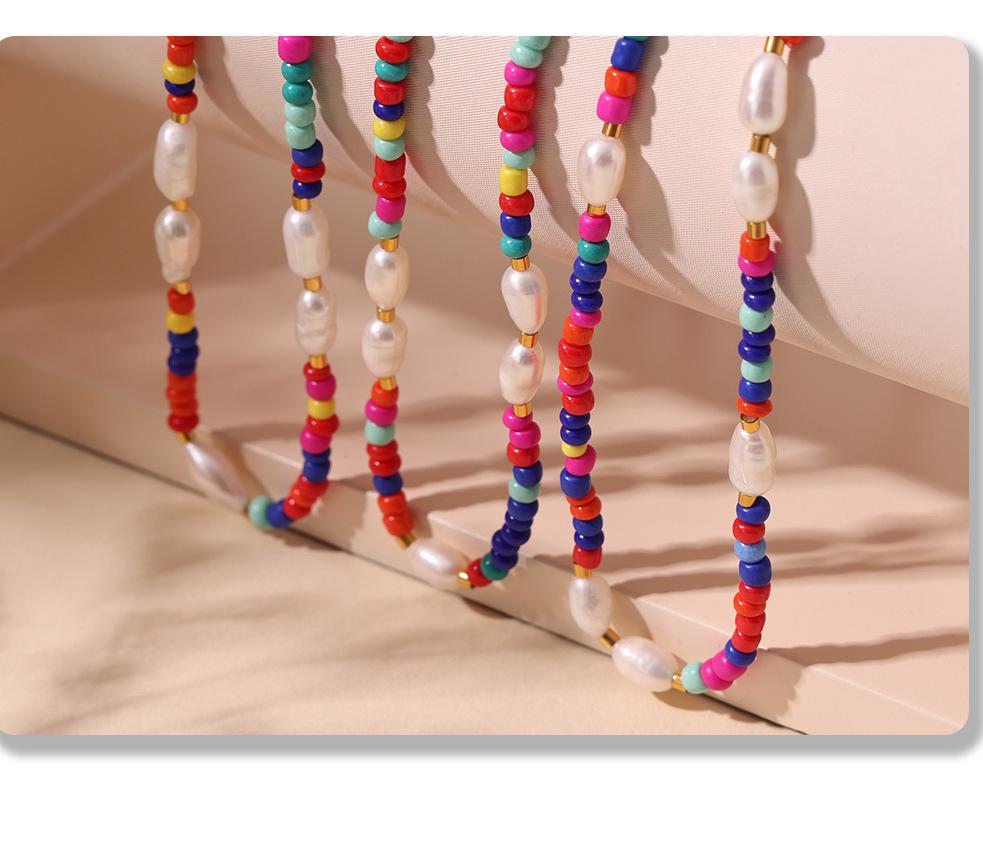 Bohemian Multi-Color Beaded Necklace with Glass Stones and Freshwater Pearls for Women