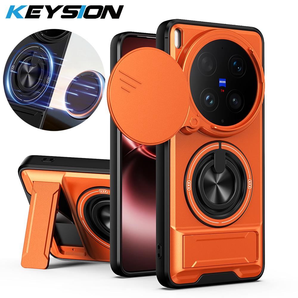 KEYSION Magnetic Phone Case for VIVO X300 Ultra 5G Slide Camera Lens Protection Upright Stand 360° Ring Shockproof Back Cover