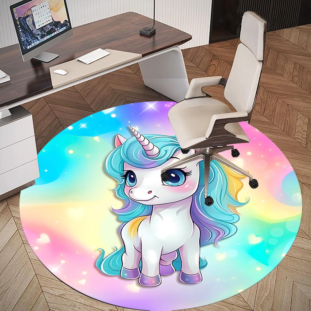 1pc unicorn colorful Round Chair mat Area Rug - Non-Slip, Floor Mat for Office, Bedroom, and Indoor Decor c1125198