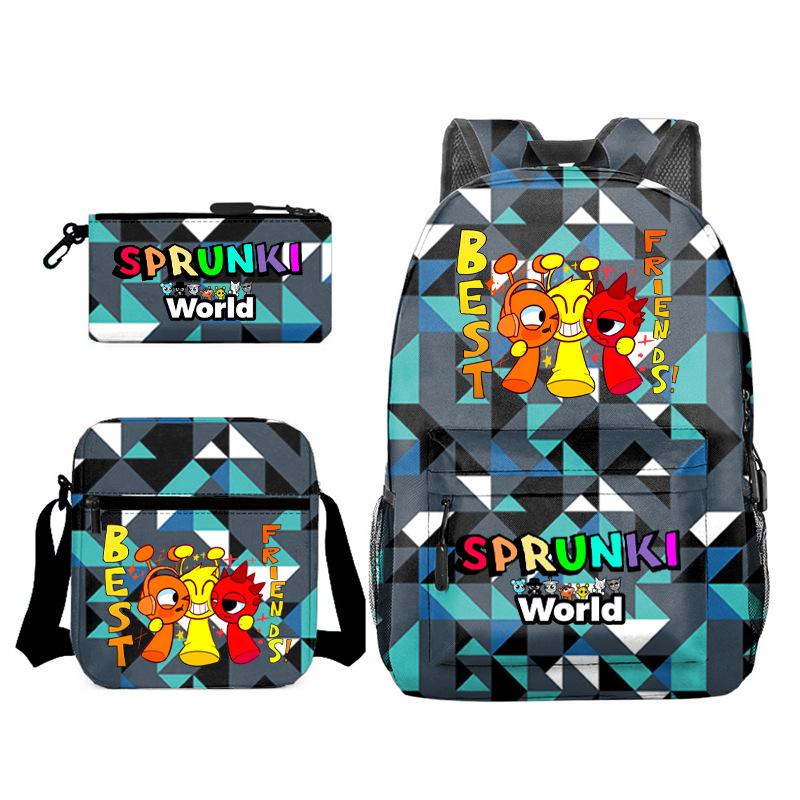 3D New Game Rhythm Box Sprunki School Bag Backpack Elementary and Secondary School Backpack Crossbody Bag Pencil Bag D