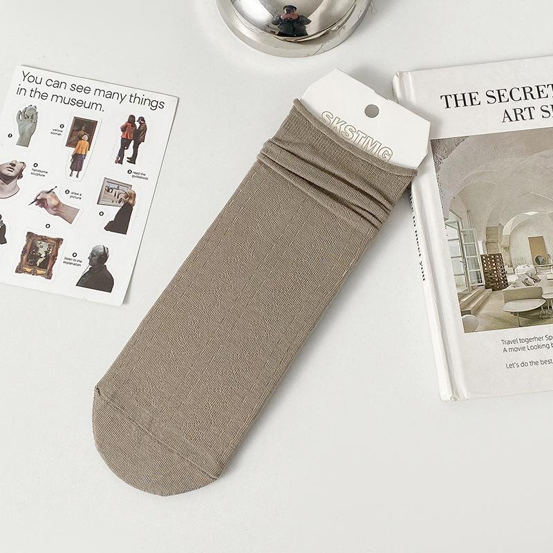 Chaussettes mi-mollet pour femmes, Chaussettes d'été fines à revers, Chaussettes en coton respirant, Bas amples polyvalents, Style scolaire
