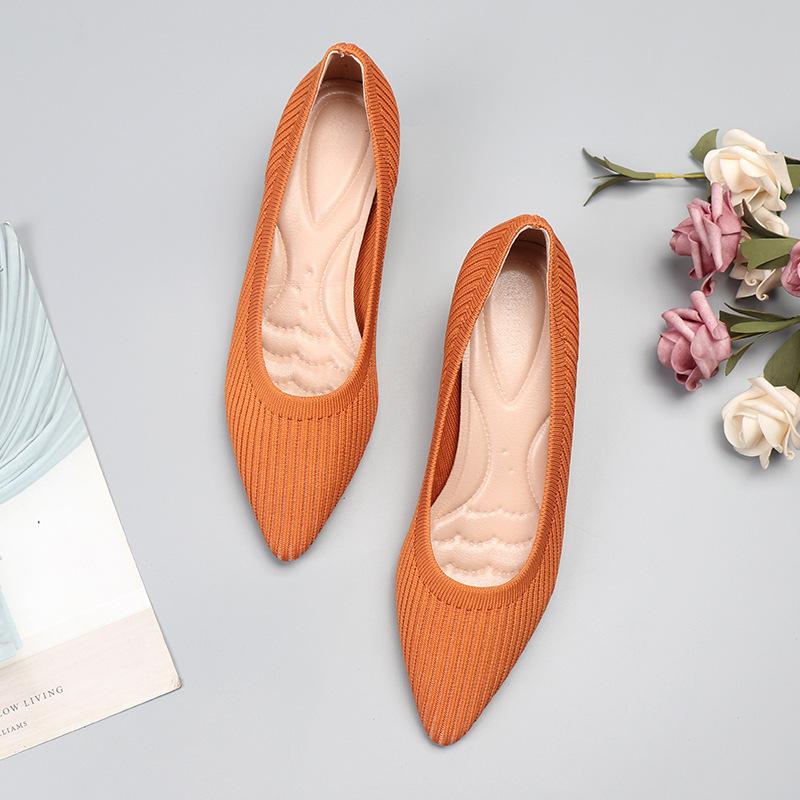 

Новые весенне-осенние вязаные туфли-лодочки, оригинальные, на среднем каблуке, вязаные из летящей нити, вязаные туфли-лодочки на маленькой танкетке 34 оранжевый