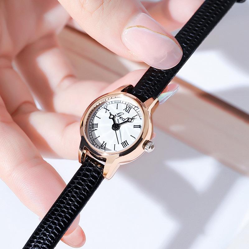 Retro Compact Student Watch Niche High-End Small Disc Belt Watch Waterproof Quartz Women'S Watch