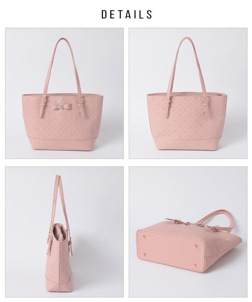 [SecretDoor] Black Tote Bag for Women, Shoulder Bag, Large, Large Capacity, A4, Synthetic Leather, Gusseted, Logo, Frills, 332913-01