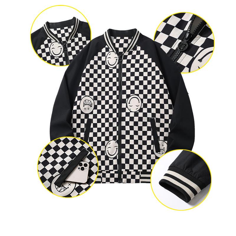 Spring Autumn Jacket Sports Stand Collar Jacket Teen Printed Plaid Jacket