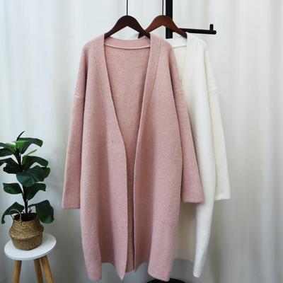 Autumn and Winter New Medium and Long Knitted Cardigan Women's Solid Color Loose Lazy Style Versatile Sweater Jacket