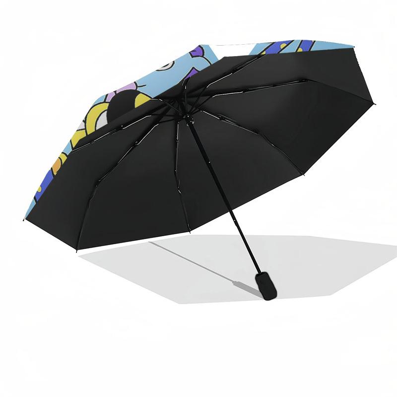 1pc Outdoor Umbrella with BT21 Characters - Automatic Opening/Closing, Portable 3-Fold Design, 8-Bone Iron Frame, Perfect Gift for Fans, Traveler