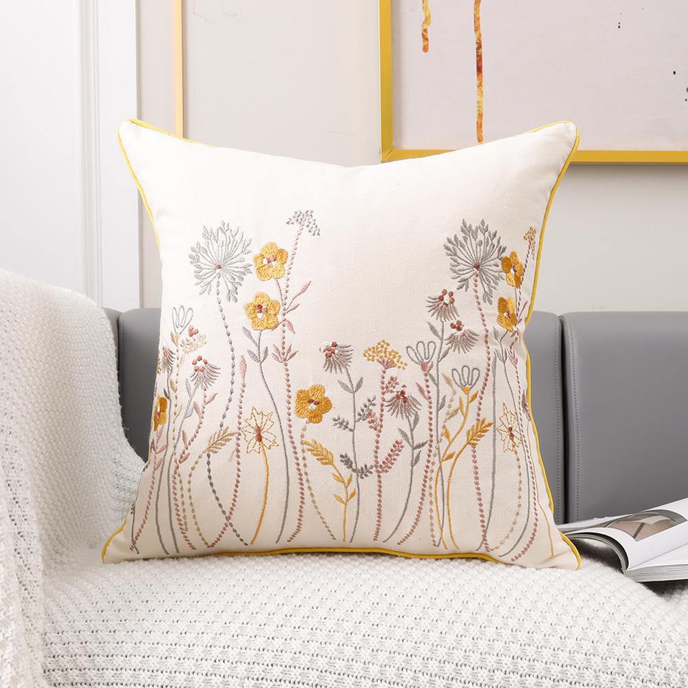 Cotton Embroidered European Pastoral Floral Cushion Cover 45x45cm Sofa Seat Home Decor Throw Pillow Case Living Room Decoration