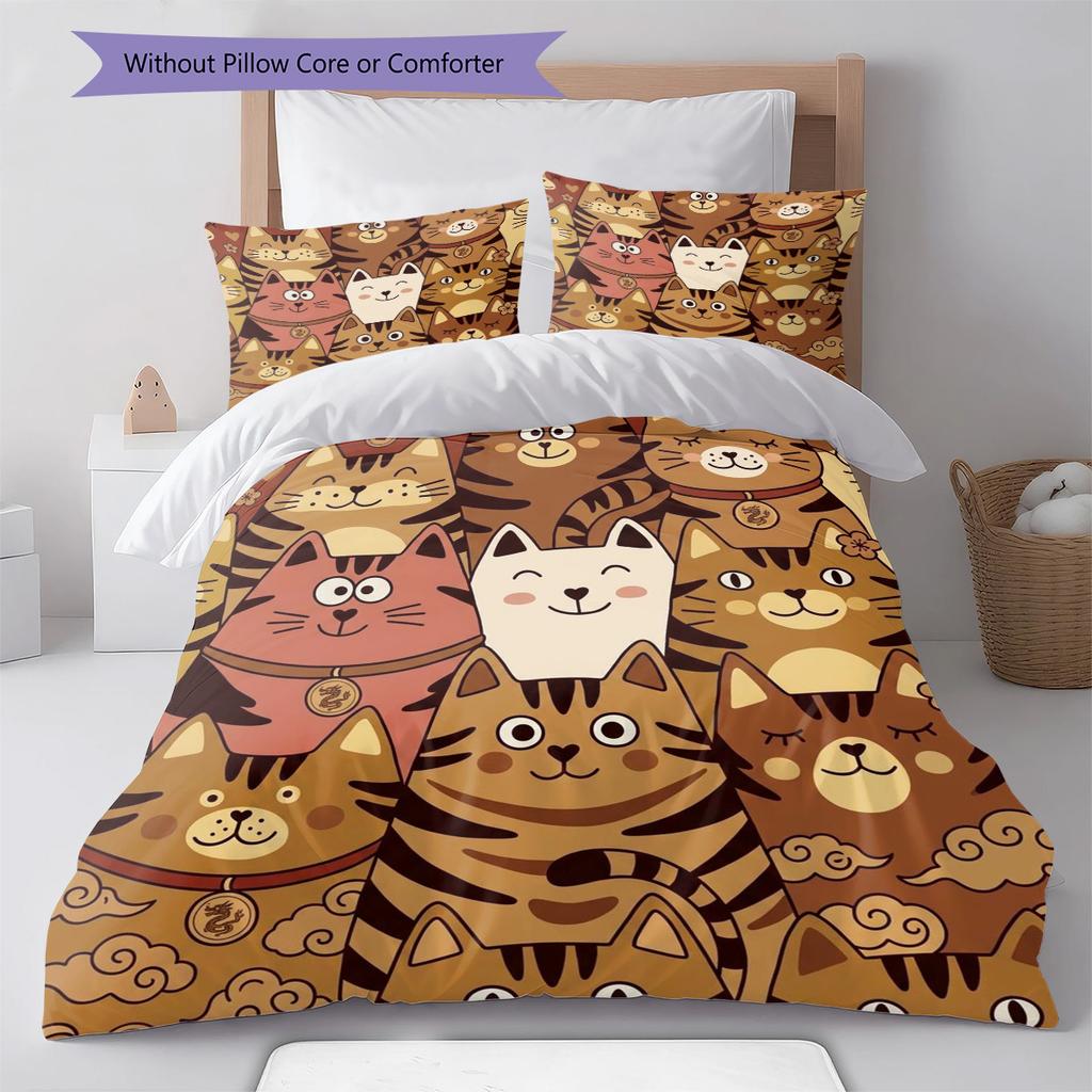 Civet cat Pattern Bedding Quilt Set Quilt Cover Pillowcase Home Decoration Birthday Gift (1 * duvet cover + 2 * pillowcase, without core)
