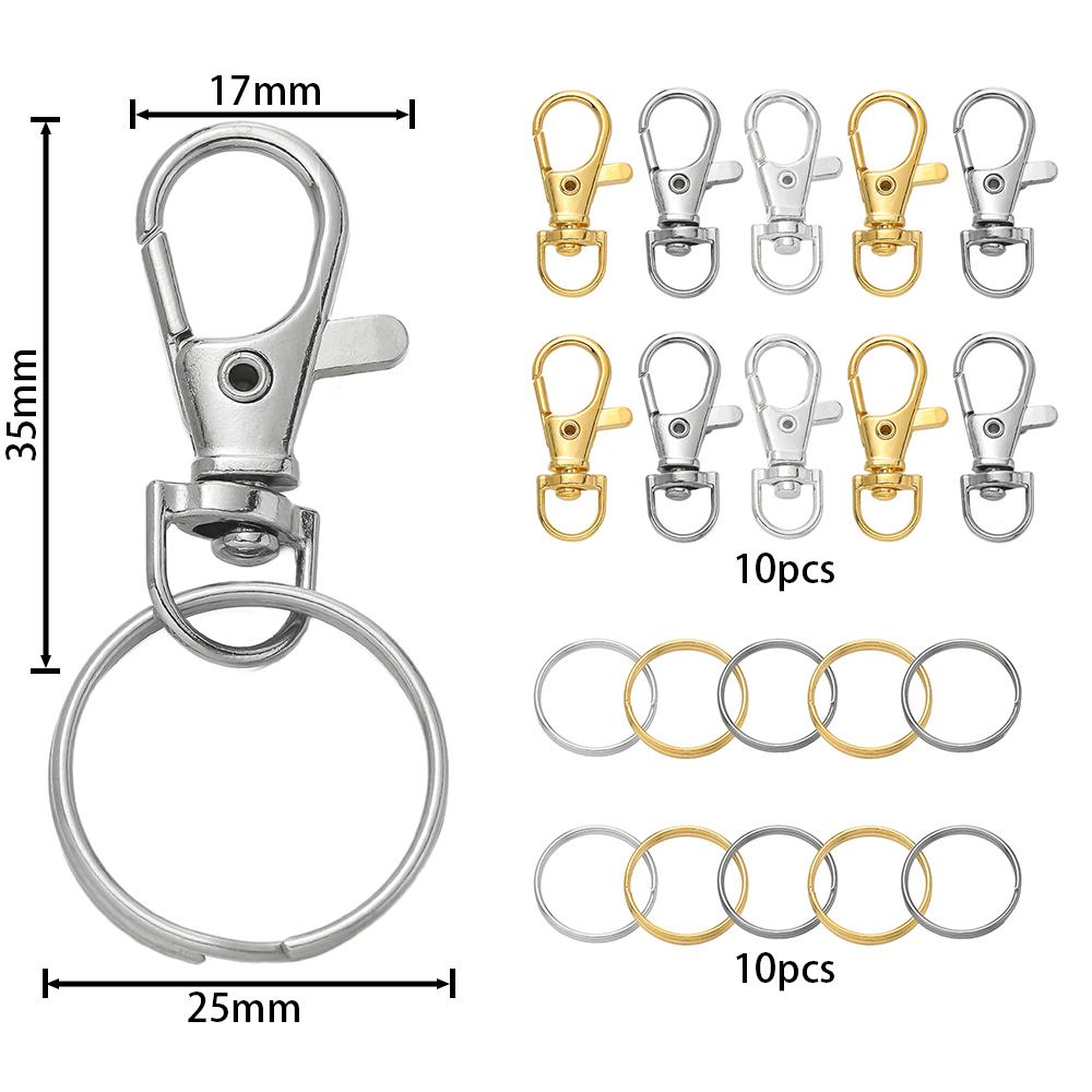 20pcs/lot Swivel Snap Hooks With Key Rings Key Chain Clip Hooks Lobster Claw Clasps For Bag Dog Chains Keychains DIY Jewelry