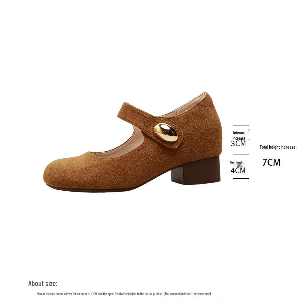 

Women s 7cm Chunky Heel Mary Jane Shoes - Retro Versatile Suede, Autumn 2025 38