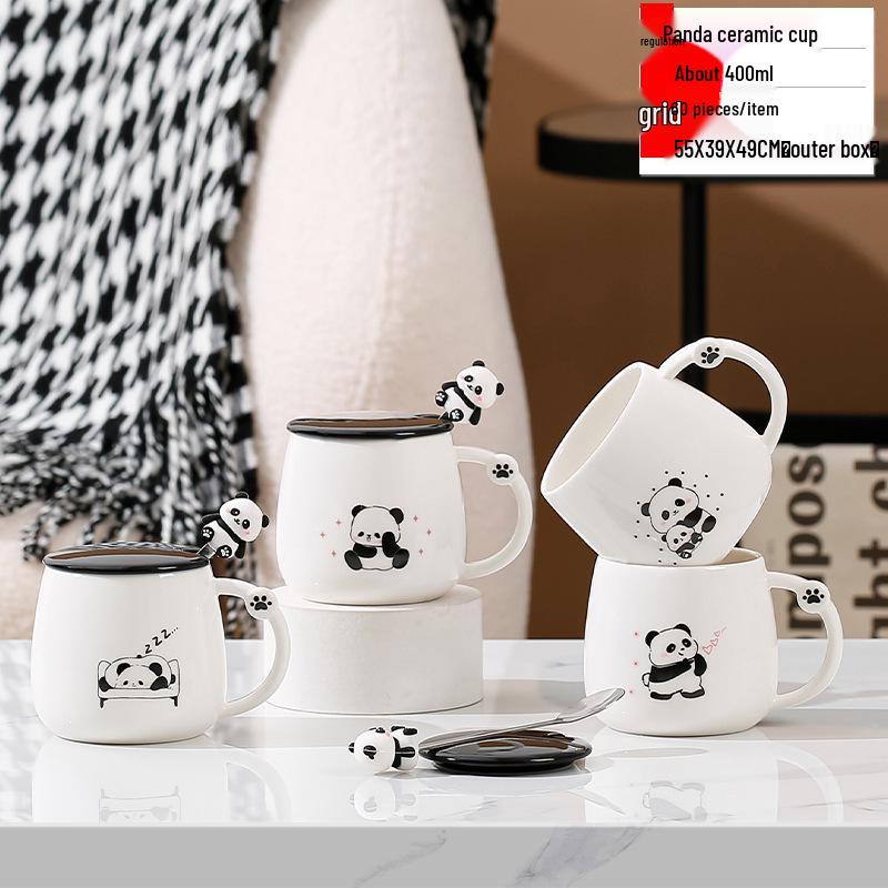 Cartoon-Bär Keramiktasse mit Deckel & Löffel - Niedliche Trinkbecher für Studenten & Festivalgeschenk