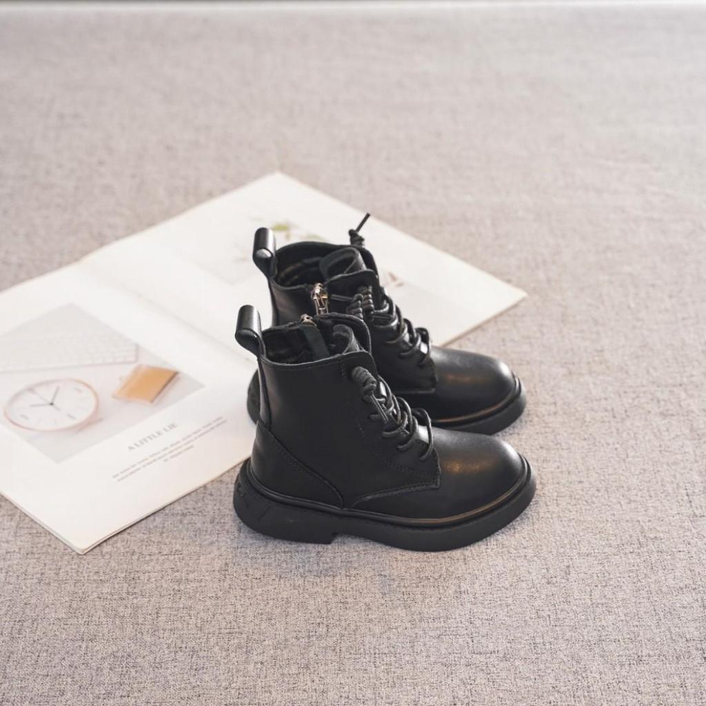 Dr. Infantil. Botas Negras Martens - Estilo Británico, Forradas de Lana, Botines Cortos para Niños Primavera/Otoño