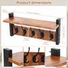 1/2 Layer Wall Mount Coat Rack 2 in 1 Wooden Storage Rack with Shelf and 5 Metal Hangers Multi-role Hanging Shelves for Entryway