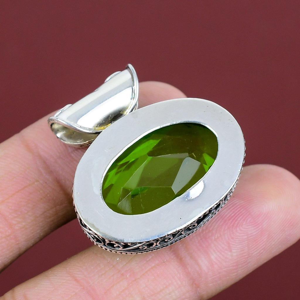Faceted Green Amethyst Pendant 925 Sterling Silver Pendant Handmade Genuine Gemstone Jewelry Vintage Pendant Gifts For Women Unique Jewelry
