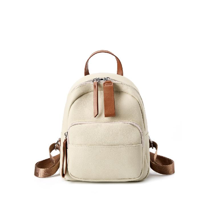 Casual versatile women s backpack, genuine leather large-capacity backpack, top-layer cowhide travel bag, simple travel school bag бежевый