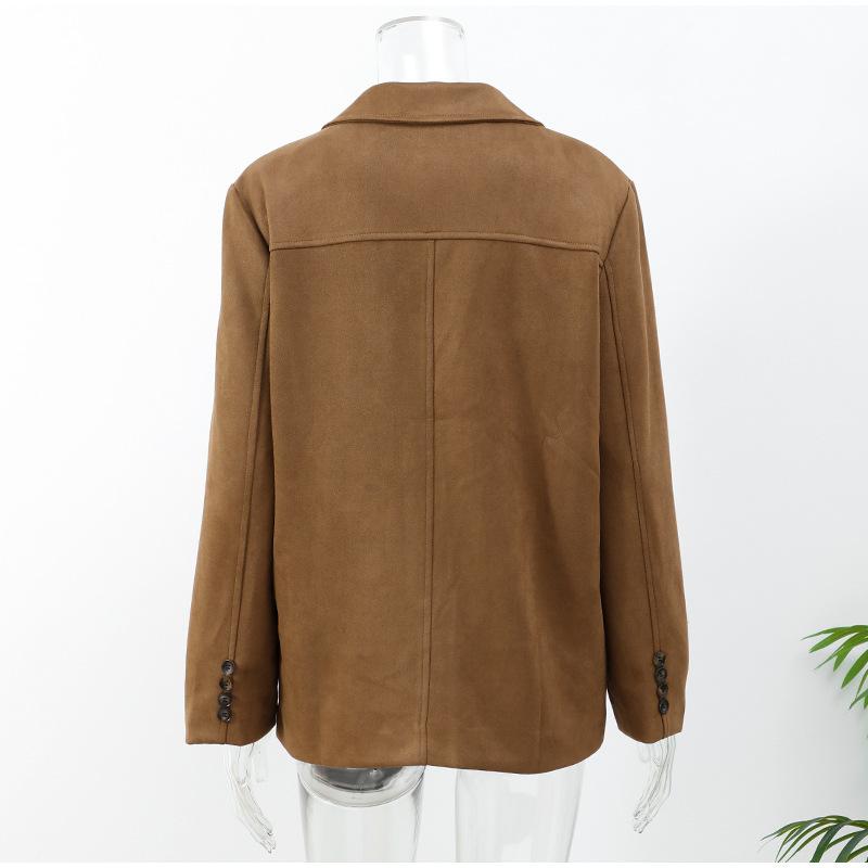 Casaco Castanho para Mulheres Primavera Colarinho Entalhado Manga Comprida Jaqueta Feminina Moda 2025 Solto Abotoamento Simples Casacos Femininos