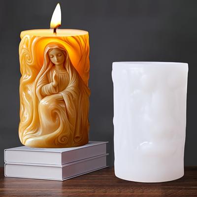 Virgin Mary Relief Cylinder Candle Silicone Mold Prayer Goddess Mary Resin Mould Curling Hair Mary Relief Cylinder Gypsum Molds