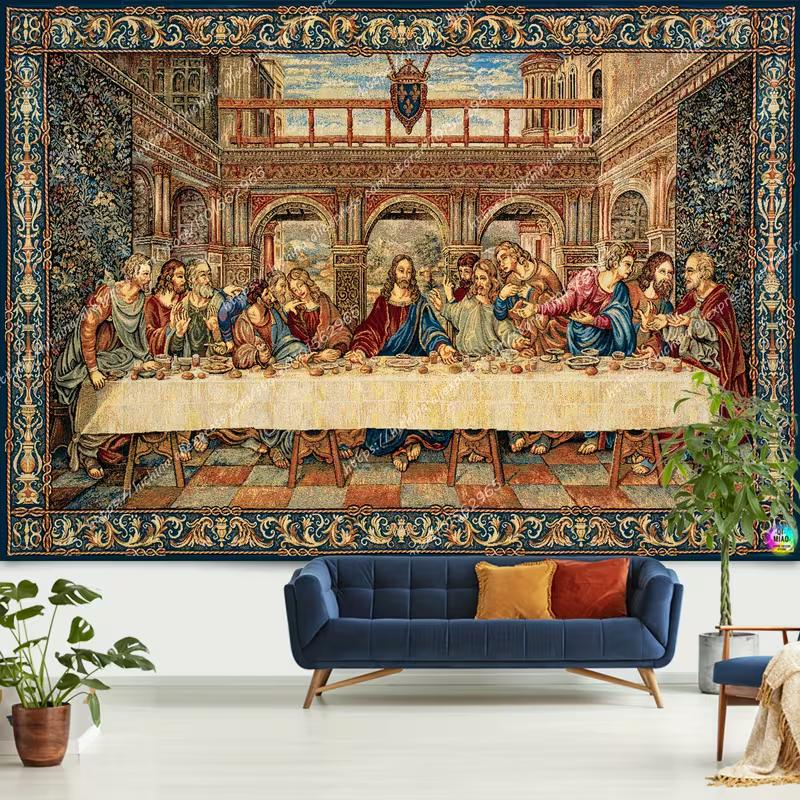 2D Vintage The Last Supper Tapestry, Religious Jesus and Disciples Backdrop