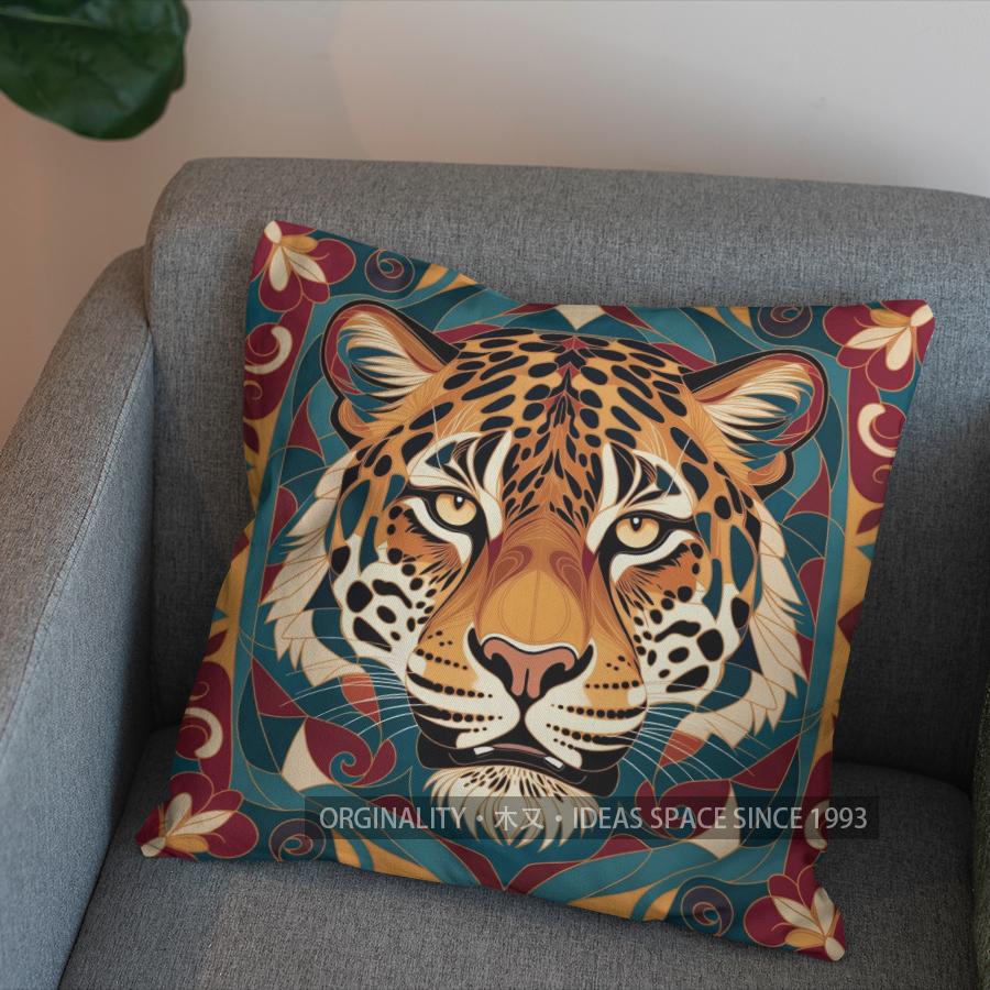 2D Geometric Tiger-Print Throw Pillow For Home Pattern Cushion Cover Suitable For Sofa Bedroom Car Pillow Cover