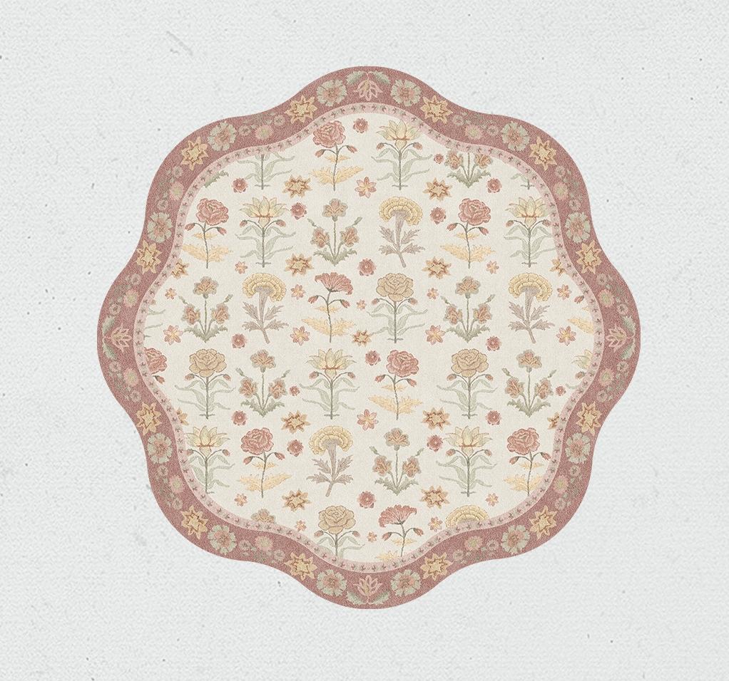 Franse Stijl Tapijten voor Slaapkamer Bloemenpatroon Woonkamer Decoratie Tapijt Pluizig Zacht Lounge Vloermat Dik Pluche Nachtkastje Tapijt 80x80CM