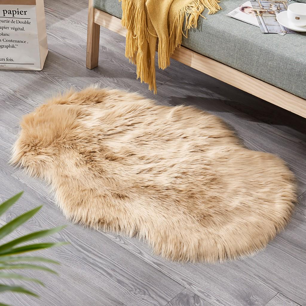 Wool Imitation Sheepskin Rugs Faux Non Bedroom Shaggy Carpet Mats