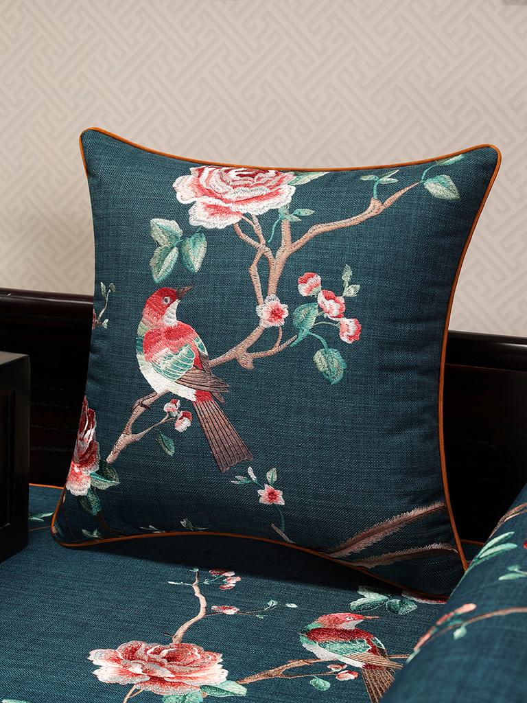 Cotton Linen Cushion Cover Crab-apple Flower Bird Embroidery Throw Pillow Case Decorative Covers For Living Room Sofa Home Decor