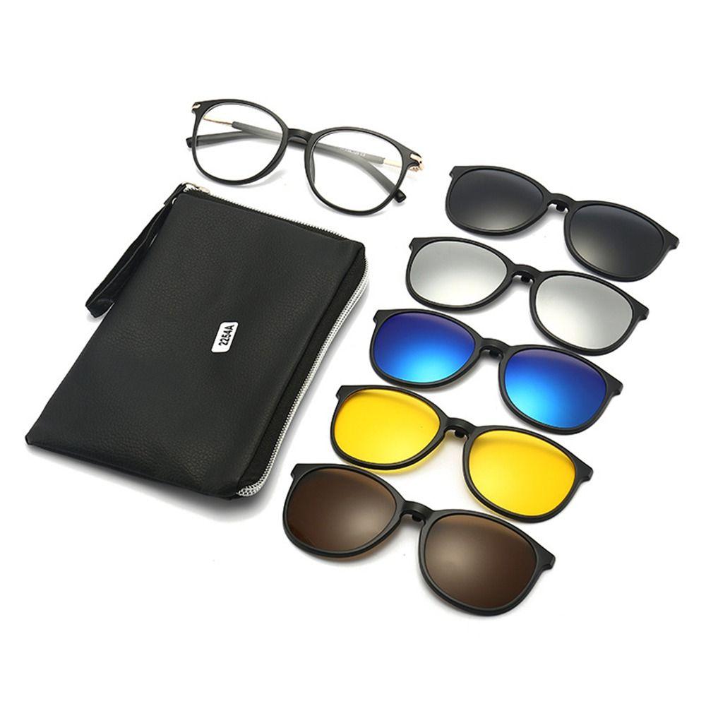 UV400 Protection Polarized Magnetic Clip On Sunglasses Cycling/Driving Black Glasses Frame with Sunglasses Clip