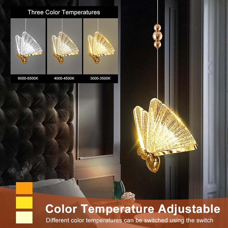 Nordic Colorful Butterfly LED Pendant Lamps for Home Bedroom Living Room Indoor Golden LED Suspened Hanging Chandelier Lighting