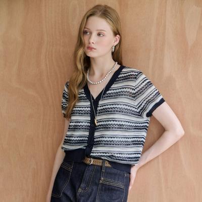 Short Sleeve Knit Cardigan Stripe Zf08qd003na