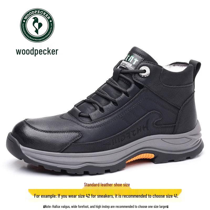 Woodpecker Men s High-Top Winter Shoes: Warm Cotton Leather, Genuine Wool, Non-Slip Snow Boots. 43 чёрный
